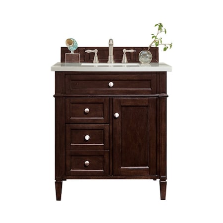 James Martin Vanities Brittany 30in Single Vanity, Burnished Mahogany w/ 3 CM Carrara Marble Top 650-V30-BNM-3CAR